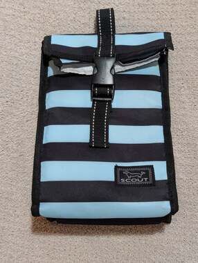 SCOUT Doggie Bag Insulated Lunch Cooler Blue Black Stripe Buckle Bag Discontinue